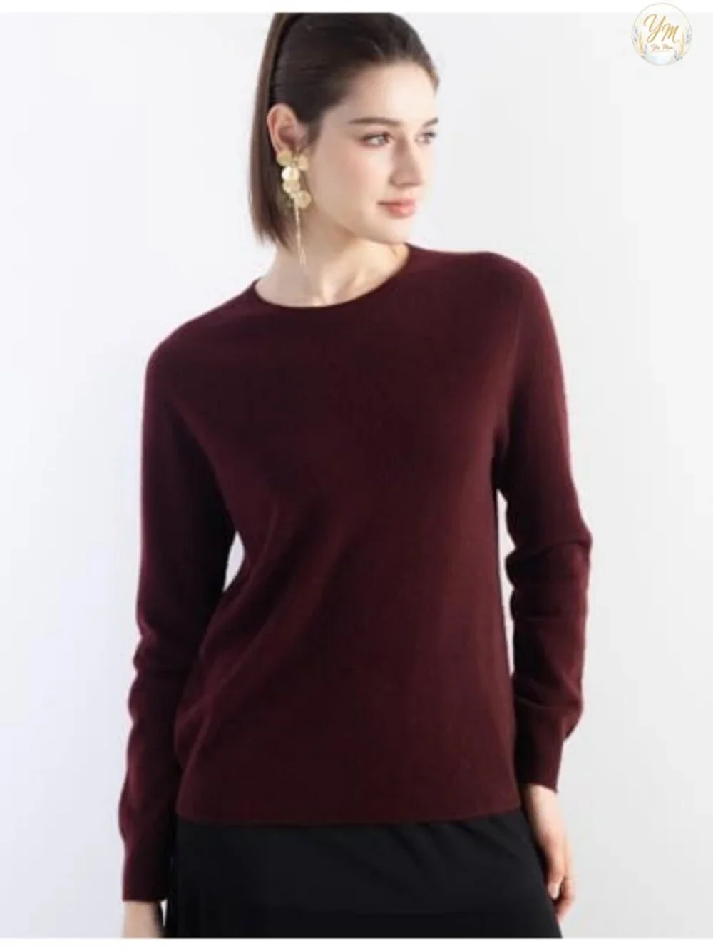 100% Pure Cashmere Pullover Sweater Seamless Knit Crew Neck Long Sleeve